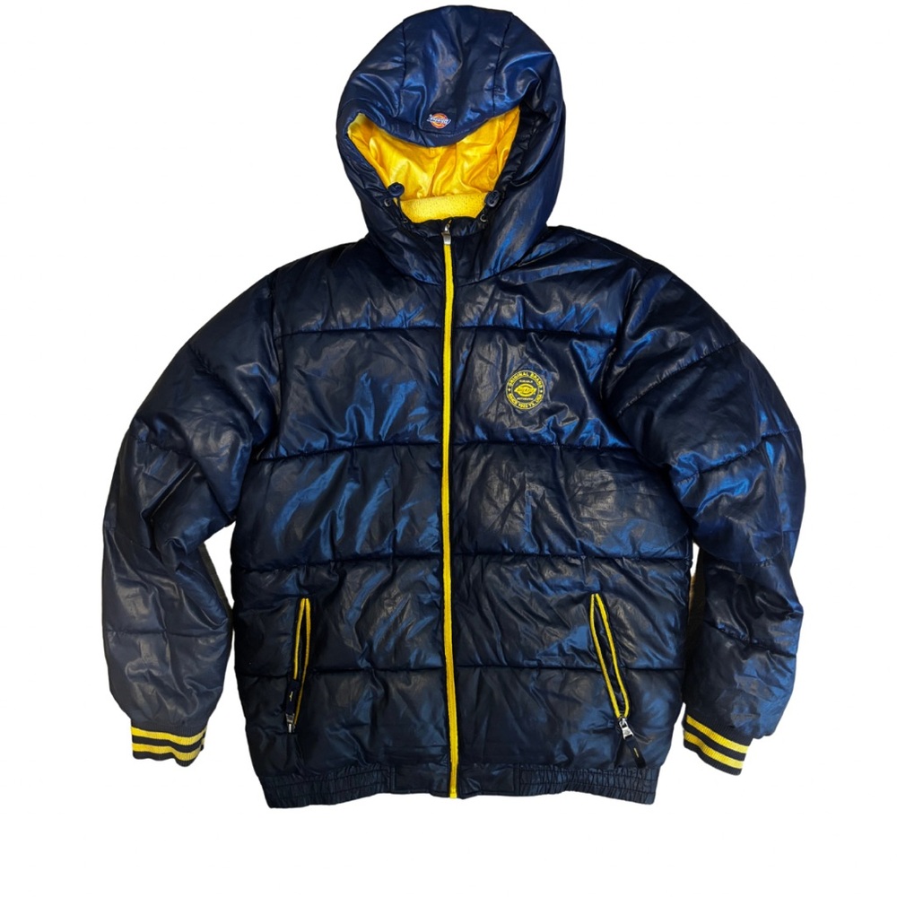 Dickies Blue and Yellow Puffer Jacket with Design